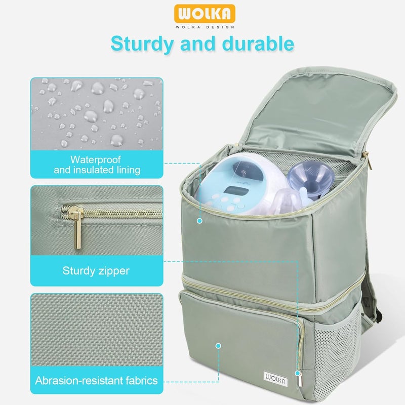 Wolka Breast Pump Bag with Insulated Compartments,Breastmilk Cooler Backpack for Spectra S1,S2 Medela - Image 5